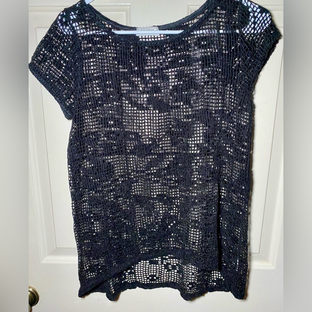 Pull & Bear - Crochet Black‎ Short Sleeve Summer Top M
